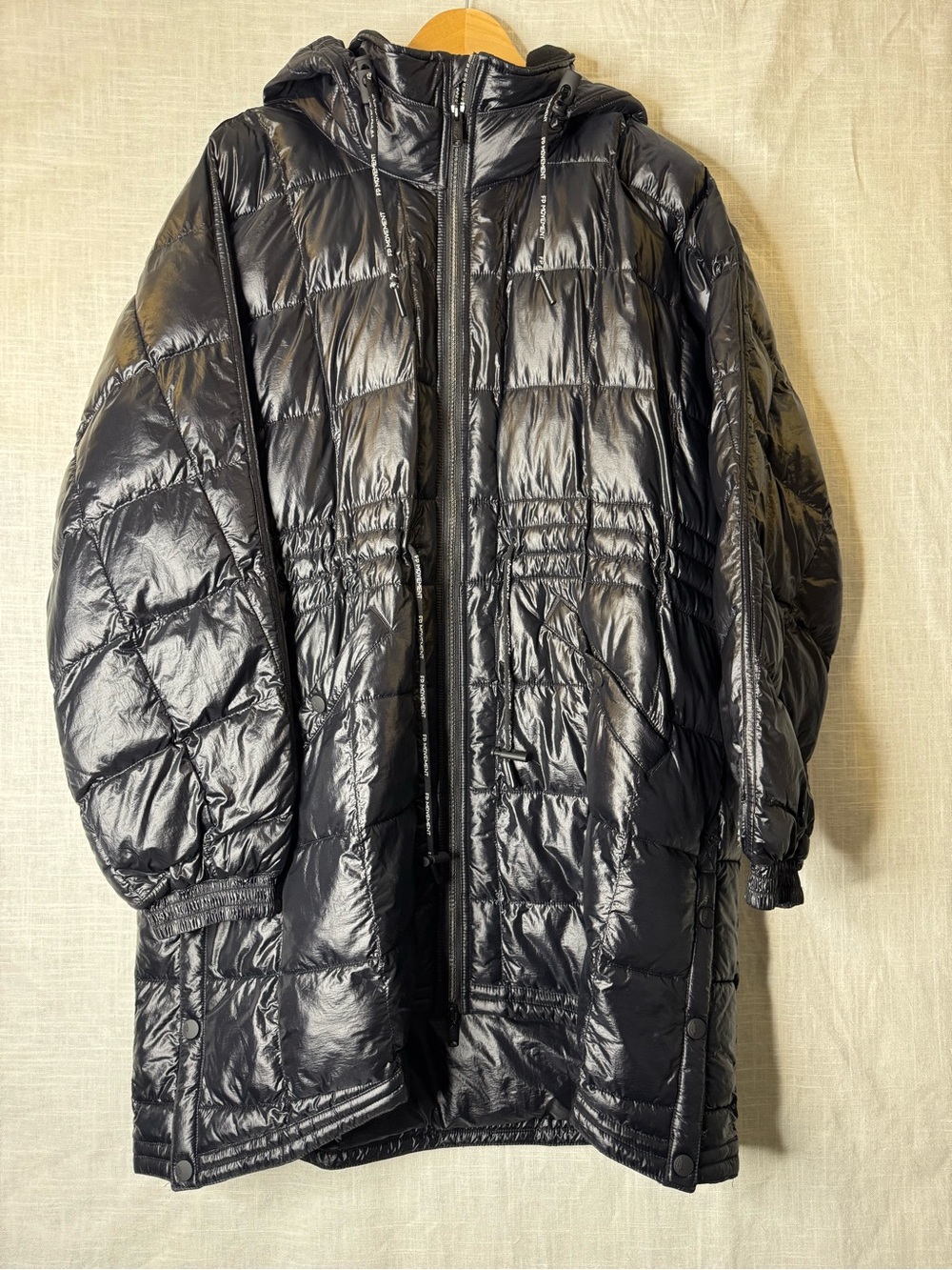 Free People Movement Shiny Black Quilted Puffer Coat with Hood
